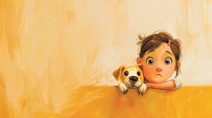 Wall Mural - Vector illustration of cute dog and little kid