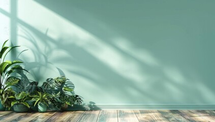 Wall Mural - Sunlit Interior with Green Plants and Wooden Flooring