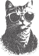 Poster - Cat in sunglasses with retro photocopy effect Y2K. Grunge grain , Pop art design. Vector illustration for T-shirt prints,sweatshirt, collage design, banner, posters.