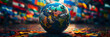 © Daniel - globe surrounded by flags of different countries, representing the diverse geopolitical landscape. 