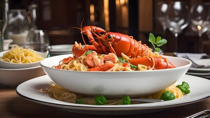 Canvas Print - pasta with lobster in an Italian restaurant