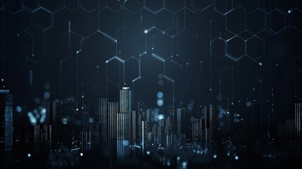 Wall Mural - Futuristic Cityscape with Digital Network - A digital illustration of a cityscape with glowing lines and hexagons, representing a network of data.