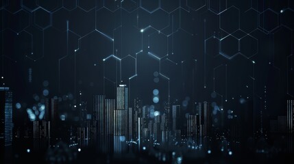 Canvas Print - Futuristic Cityscape with Digital Network - A digital illustration of a cityscape with glowing lines and hexagons, representing a network of data.