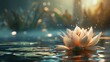 © Alpha - Glowing lotus flower on a peaceful water surface, with its luminous reflection enhancing the serene atmosphere