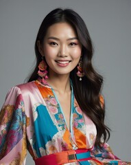 Sticker - colorful theme fashion asian pretty woman model influncer with clear smooth skin smiling on camera