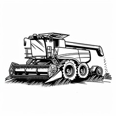 Wall Mural - Line drawing art of a combine harvester machine.