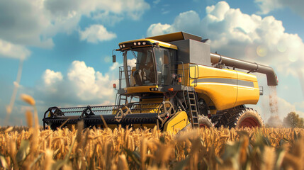 Wall Mural - 3D rendering of a combine harvester machine.