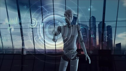 Wall Mural - virtual infographic dashboard operated by android system.
