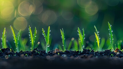 Wall Mural - Baby sprout plan of crops growing in field in farm land.