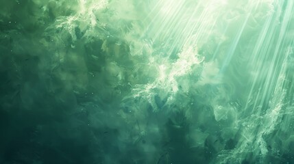 Smooth mist-like crystals in soft greens and blues sparkling particles and ethereal light