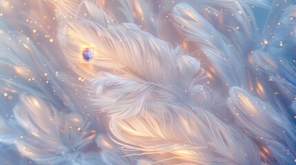 Wall Mural - Feather-like fire structures in whites and blues with sparkling particles wallpaper