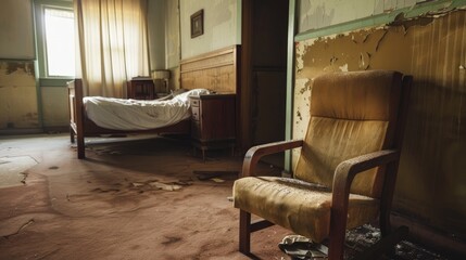 Tourism concept Rustic chair in vacant hotel room awaiting tourists