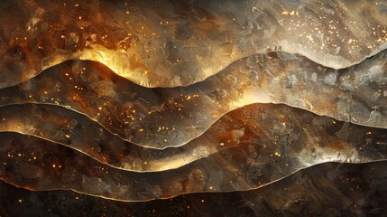 Wall Mural - Textured metal patterns with glowing lights and earthy gradient background
