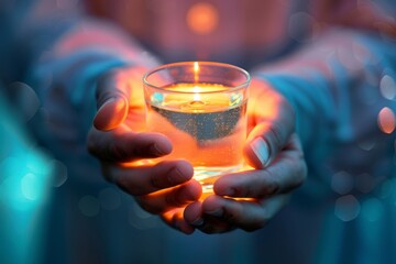 Hands Holding A Candle With Bokeh Background