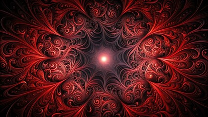 Wall Mural - Intricate abstract background with dark gradient space, swirling black designs, and red highlights, abstract, intricate