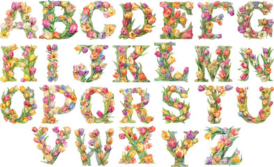 Poster - alphabet tulip watercolor clipart	