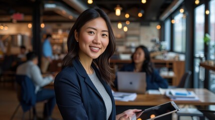 Canvas Print - The smiling businesswoman holding tablet