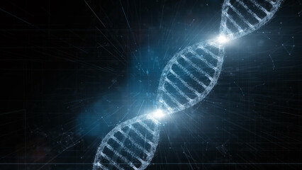 Poster - abstract digital shiny dna molecule on futuristic cyberspace network lines copy space illustration b