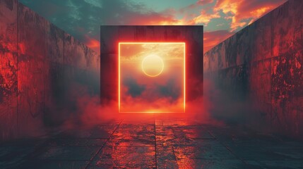 Wall Mural - A red and orange tunnel with a glowing circle in the middle