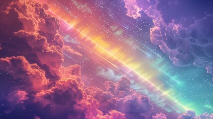 Fantasy sky with clouds and stars. Colorful background
