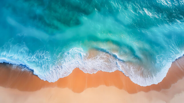 Top down aerial view of an stunning beautiful sea landscape beach with turquoise water, Beautiful Sand beach with turquoise water