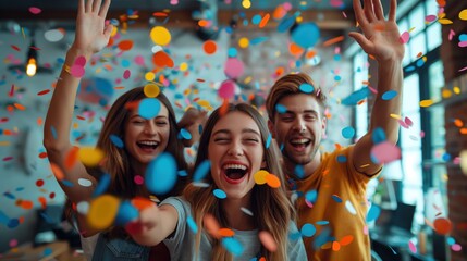 Wall Mural - Group of Friends Celebrating with Confetti