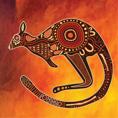 Wall Mural - Aboriginal dot patterns adorn a Kangaroo art illustration