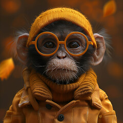 Wall Mural - 3d cute monkey wearing winter clothes photo made with generative ai