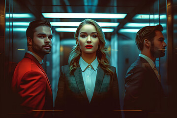 Wall Mural - Well-dressed business executives in the elevator - stylish fashion