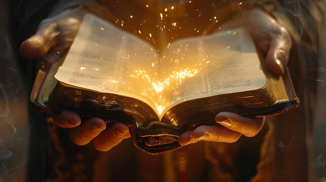Open Bible with hands seeking spiritual guidance and grace