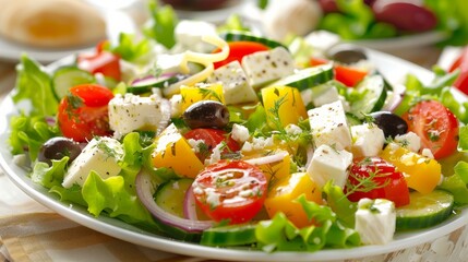 Wall Mural - A delicious salad made with cheese and fresh veggies. It's like a Greek salad, but with your own special touch