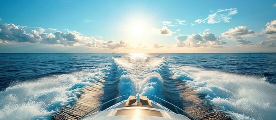 A Boat's Wake Under a Sunny Sky