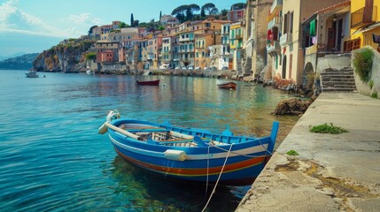 Wall Mural - beautiful sea and places of Calabria Scilla town with traditional fishing boat