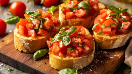 Easy-to-make bruschetta with tomatoes is a great snack or appetizer. It's also a good source of nutrients. You can serve it at a party or buffet