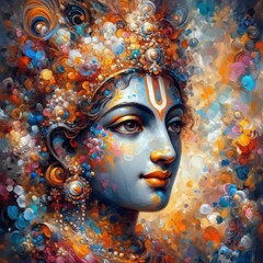 Wall Mural - beautiful colorful abstract oil paint brush stroke art of god krishna portrait