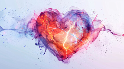 Poster - Abstract vector of a heart with lightning bolt, representing love and energy, on white background