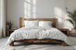 © Valentin - Cozy Minimalist Bedroom with Wooden Bed Frame and White Bedding