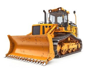 Bulldozer with stick rake, isolated on white background, land clearing equipment