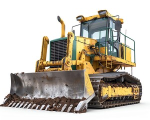 Bulldozer with stick rake, isolated on white background, land clearing equipment