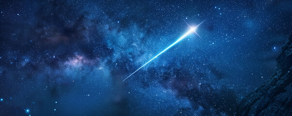 shooting star: a single, bright shooting star crossing a clear night sky, amidst a sea of twinkling 