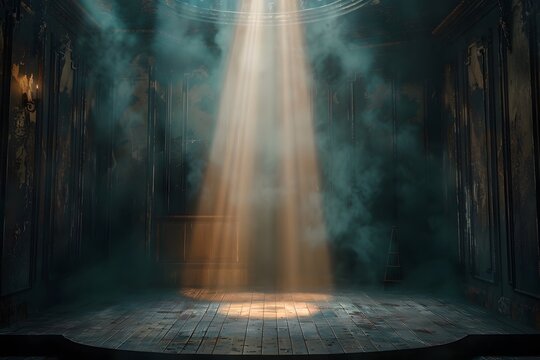Mysterious Abandoned Room with Sunlight Streaming Through Dusty Air