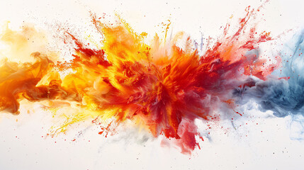 Wall Mural - Graphic design of a hot and fiery explosion, vibrant colors on white background