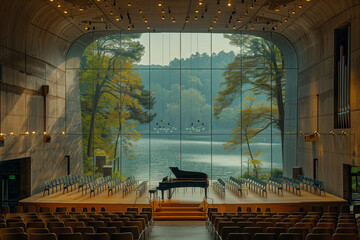 Poster - grand piano in the club by the nature lake