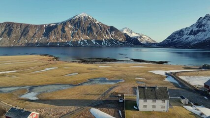 Wall Mural - Aerial view of Lofoten Islands beautiful landscape during winter