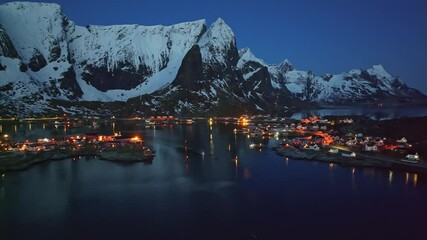 Wall Mural - Aerial view of Lofoten Islands beautiful landscape during winter