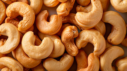 Canvas Print - Closeup of roasted cashew nuts, ideal for a healthy snack or cooking ingredient. Space for text copy space