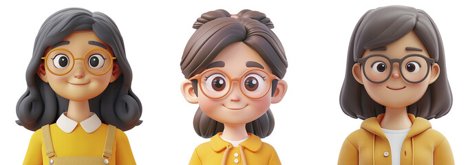 Wall Mural - 3D cute cartoon female avatar character. Woman character set.