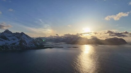 aerial view of lofoten islands beautiful landscape during winter