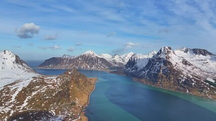 Wall Mural - Aerial view of Lofoten Islands beautiful landscape during winter