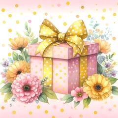 Wall Mural - gift box with flowers